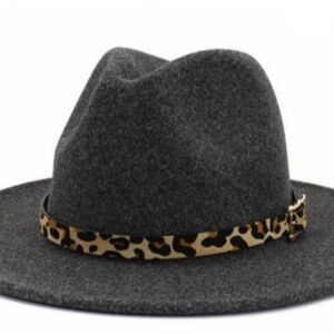 New Wool Blend Gray Fedora with Leopard Band